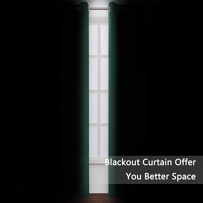 LEMOMO Dark Green Thermal Blackout Curtains/52 x 95 Inch/Set of 2 Panels Room Darkening Curtains for Bedroom