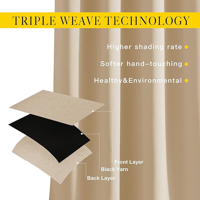 NICETOWN Blackout Biscotti Beige Curtains 84 inches Long, Thermal Insulated Solid Grommet Vertical Drapes Room Darkening Window Treatments for Bedroom, 2 Panels, W40 x L84