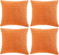 Fancy Homi 4 Packs Orange Fall Decorative Throw Pillow Covers 26x26 Inch for Couch Living Room Bed Sofa, Halloween Pumpkin Autumn Home Decor, Soft Cute Plush Corduroy Striped Cushion Case 66x66 CM
