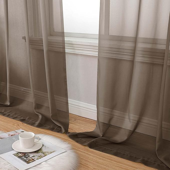 Sheer Chocolate Curtains for Bedroom Living Room 90 Inches Long 2 Panels Set, Soft Airy Light Filtering Sheer Window Treatments, Modern Rod Pocket Curtains Drapes, Each 42" Wx90 L Inch