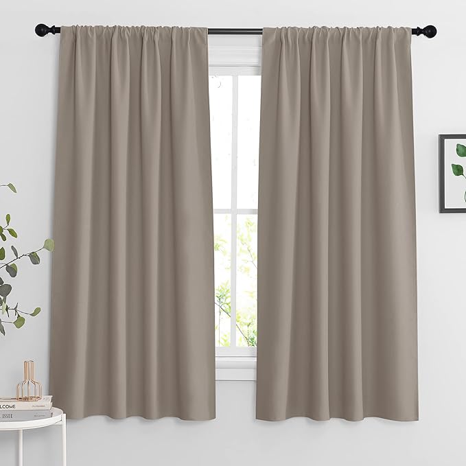 RYB HOME Blackout Curtains for Bedroom Living Room 63 inches Long, Thermal Insulated Privacy Rod Pocket Drapes for Nursery Office Home Theater, Width 34 by Length 63, Sand, 2 Panels