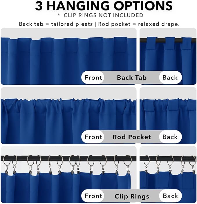 Deconovo Blackout Curtains, Thermal Insulated, W52 x L72 2 Panels, Back Tab, Machine Washable, Room-Darkening Drapes for Bedroom/Living Room Royal Blue