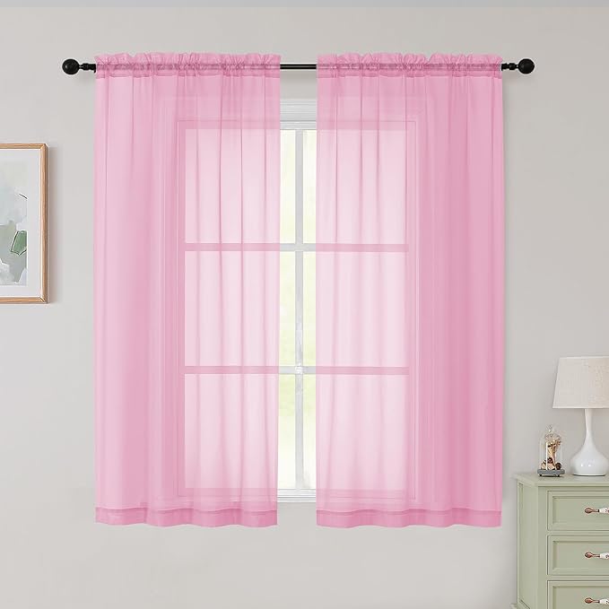 Sheer Pink Curtains for Bedroom Living Room 54 Inch Length 2 Panels Set, Solid Soft Airy Light Filtering Window Treatments, Modern Rod Pocket Drapes, Pink, 42" Wx54 L Inches
