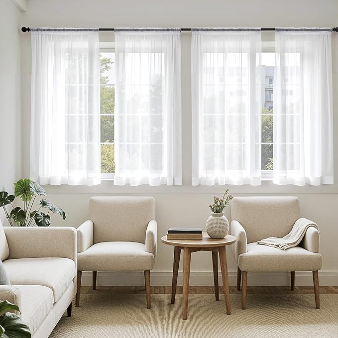 MIULEE White Sheer Curtains 63 Inches Long, 4 Panels Set, Light Filtering Rod Pocket Voile Drapes for Living Room and Bedroom, Airy Soft Fabric Window Treatments, 54 x 63 Inches