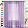SpaceDresser Sheer Voile Window Treatment Rod Pocket Curtain Panels for Kitchen Bedroom Living Room Drapes Sunlight Filtering Privacy Semi Home Decor Assorted (Lavender, 52 W x 96 L)