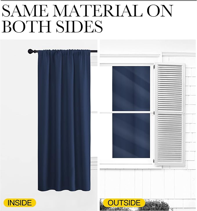 NICETOWN Window Curtains Blackout Draperies - Thermal Insulated Solid Top Pocket Blackout Drapes for Nursery Room (1 Pair, Navy, 52 x 72 Inch)
