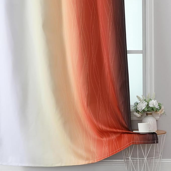 Estelar Textiler Burnt Orange and Greyish White Ombre Blackout Curtains & Drapes for Living Room, Thermal Insulated Grommet Energy Saving Window Gradient Curtains for Bedroom, 52Wx108L, 2 Panels