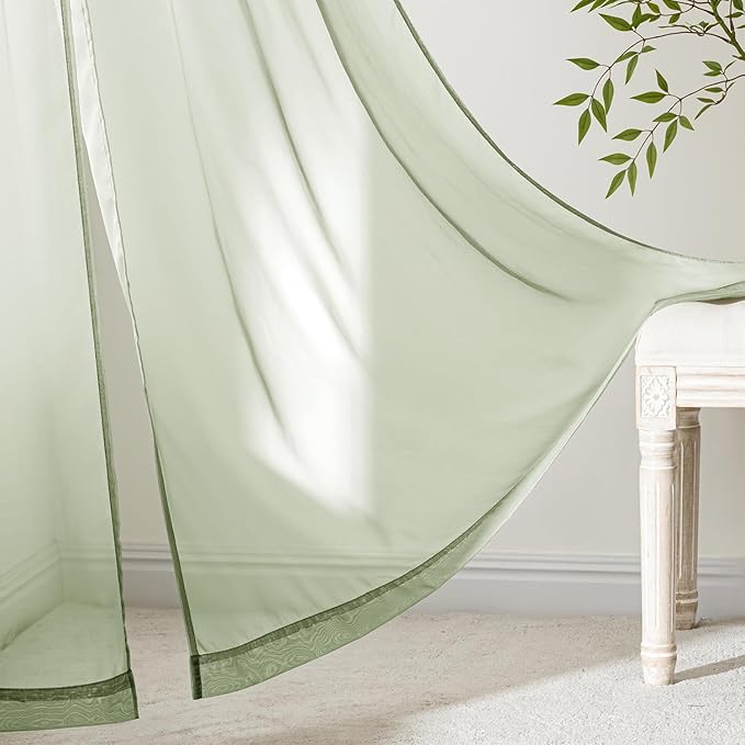 MIULEE Sage Green Sheer Curtains 72 Inches Long, 4 Panels Set, Light Filtering Rod Pocket Voile Drapes Window Treatments, Semi Transparent Airy Fabric for Bedroom and Living Room, 54 x 72 Inches