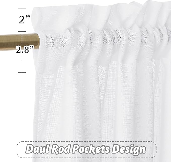 RYB HOME Window Topper Valances 24 inch Length, Privacy Protected Home Decor Soften Sunlight Rustic Half Curtains for Bathroom Kitchen RV Basement, W 34 x L 24 inches, White, 2 Panels