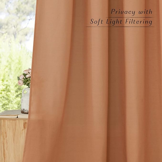 NICETOWN Rustic Linen 144 inch Long Curtains for Living Room, Grommet Privacy Added Thick Linen Weave with Light Filter Window Curtains & Drapes for Bedroom, Burnt Orange, W55 x L144, 2 Panels