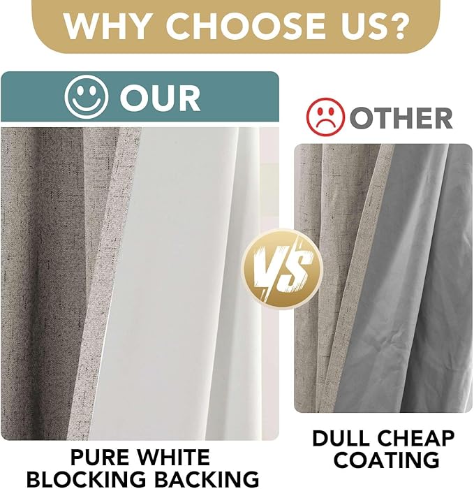 H.VERSAILTEX Primitive Linen Curtains 100% Blackout Curtain Drapes Burlap Fabric Curtains with White Thermal Insulated Liner, Grommet Top Drapes Living Room/Bedroom (2 Panels, 42 x 84 Inch, Stone)