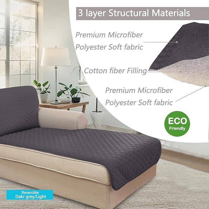 U-NICE HOME Sectional Couch Cover for Dogs Pets Chaise Lounge Reversible Sofa Cover Furniture Protector with Elastic Adjustable Strap, Dark Grey