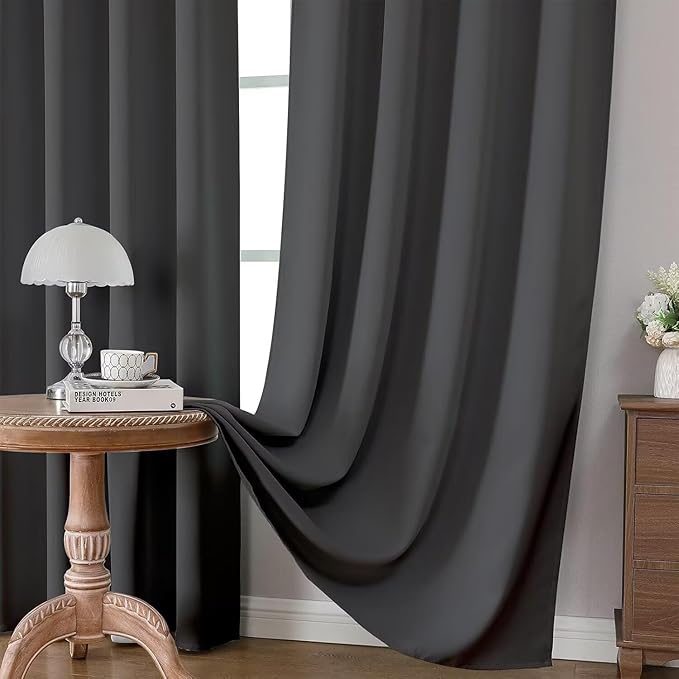 Joydeco 84Inch Blackout Curtains for Bedroom, Black Out Curtains 84 inch Long, Thermal Insulated Long Drapes 2 Panels Set, Room Darkening Grommet Grey Curtains for Living Room, Cortinas para Sala