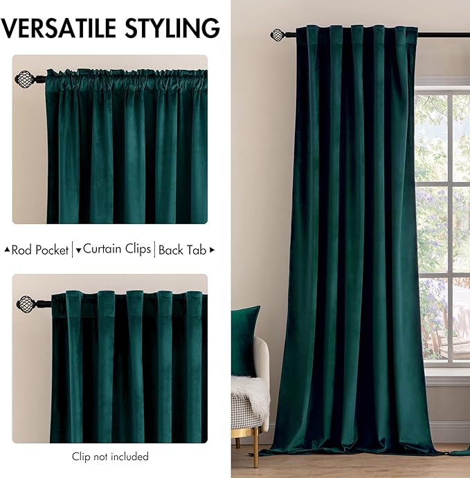 MIULEE Velvet Curtains 90 inches 2 Panels Luxury Blackout Curtains for Bedroom Living Room Thermal Insulated Home Decor Super Soft Elegant Christmas Window Drapes Rod Pocket & Back Tab, Emerald Green