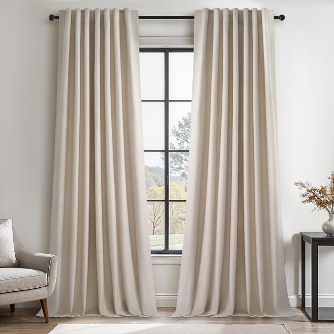 Topfinel Extra Long 132 Inch 100% Blackout Curtains for Livingroom Neutral Boho Linen Blend Farmhouse Curtain Drapes Sound Proof Drapes Privacy Ceiling Track Villa Bedroom 11Ft(W52 xL132 2 Panels)