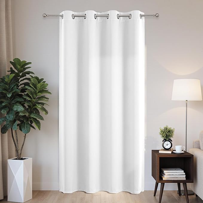 Joydeco Blackout Patio Sliding Door Curtains 72 Inches Long, Grommet Privacy Room Divider Curtains, Extra Wide Thermal Blackout Drapes for Bedroom Living Room (Pure White, 60Wx72L, 1 Panel)