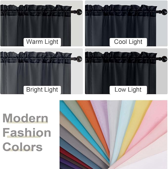 Sheer Black Curtains for Bedroom Living Room 54 Inch Length 2 Panels Set, Solid Soft Airy Light Filtering Window Treatments, Modern Rod Pocket Drapes, Black, 42" Wx54 L Inches