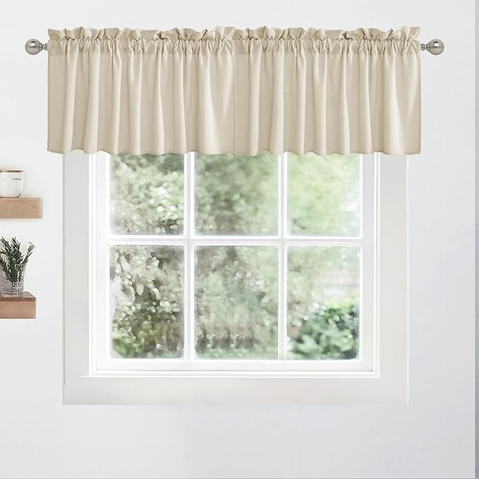 RYB HOME Short Kitchen Valances Thick Faux Linen Blended 2 Panels, Privacy Protect Small Window Treatment for Bedroom Bathroom, Rod Pocket, Linen, W 52 x L 18 inch