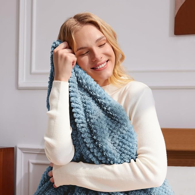 Whale Flotilla Extra Large Fuzzy Fleece Throw Blanket for Couch, 50x70 Inch Fluffy Warm Soft Jacquard Blankets for All Season, Lightweight and Cozy, Slate Blue