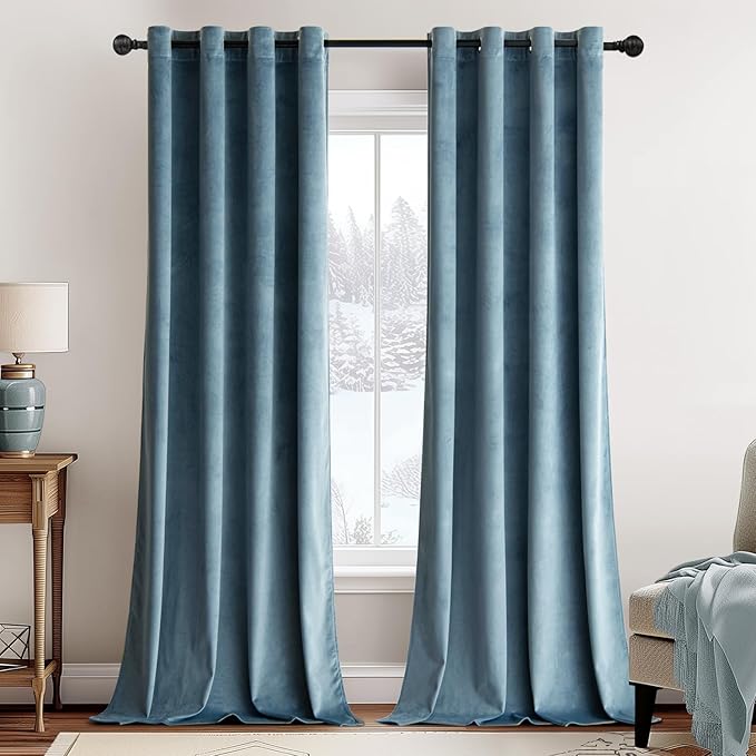 MIULEE 90 Inches Velvet Curtains Dark Slate Elegant Grommet Curtains Thermal Insulated Soundproof Room Darkening Blue Curtains/Drapes for Classical Living Room/Bedroom 52 x 90 Inch 2 Panels