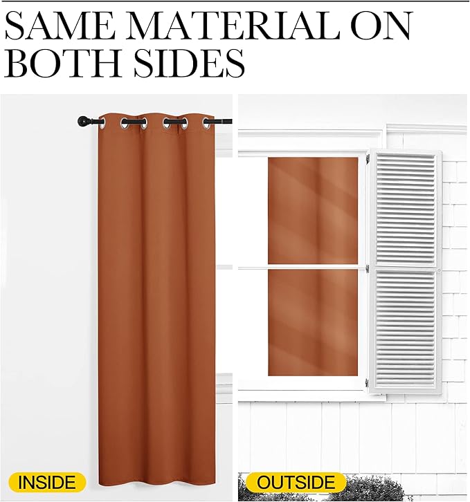 NICETOWN Burnt Orange Blackout Curtains for Sliding Door - 55 by 96, 2 Pieces, Blocking Out Sunlight Window Treatment Modern Design Grommet Curtain Panels for Dining Room