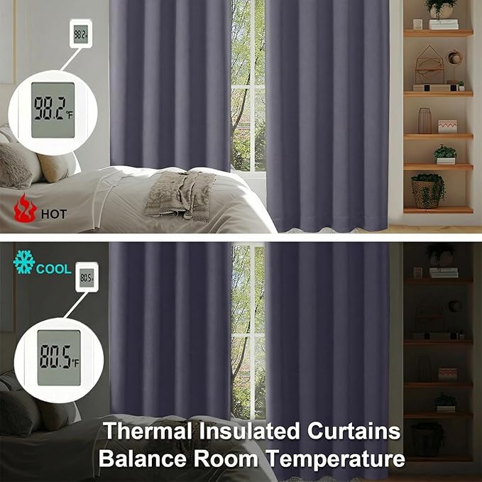 Simplebrand Ava Greyish Purple Short 36 Inches Blackout Curtain 2 Panels Set, Half Window Rod Pocket Privacy Curtain Tiers for Kitchen, Curtains Blackout for Bathroom Shades, W40 x L36 Inch