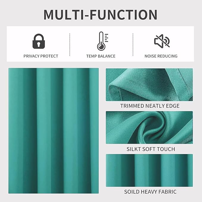 Joydeco Blackout Curtains 72 inches Long 2 Panels Set, Thermal Insulated Long Curtains & Drapes 2 Burg, Room Darkening Grommet Drapes for Bedroom Living Room Windows (W42 x L72 Inch, Peacock Blue)