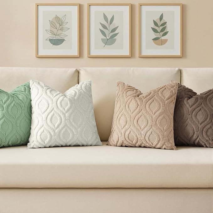 decorUhome Throw Pillow Covers 24x24 Inch Set of 2, Soft Plush Faux WoolSage Green Solid Couch Pillow Covers, Accent Euro Sham Farmhouse Neutral Square Pillow Cases for Sofa Bed Living Room