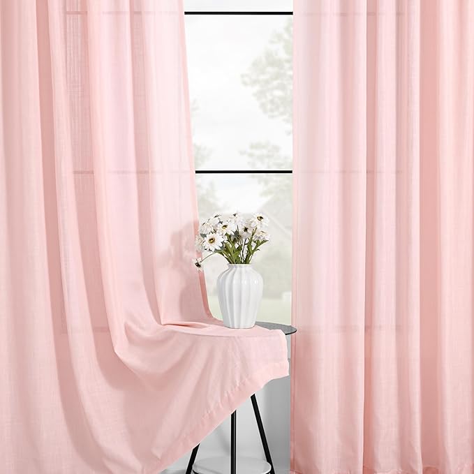 Light Pink Linen Curtains 108 Inches Long for Living Room 2 Panels Set Neutral Modern Farmhouse Back Tab Light Filtering Semi Sheer Window Curtains for Kids Bedroom Pink Decor 9 ft Length
