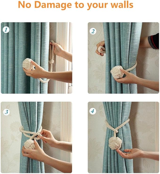 Melaluxe 2 Pack Curtain Tiebacks - Heavy Duty Curtain Rope Tieback, Handmade Rural Decorative Curtain Holdbacks (Red)