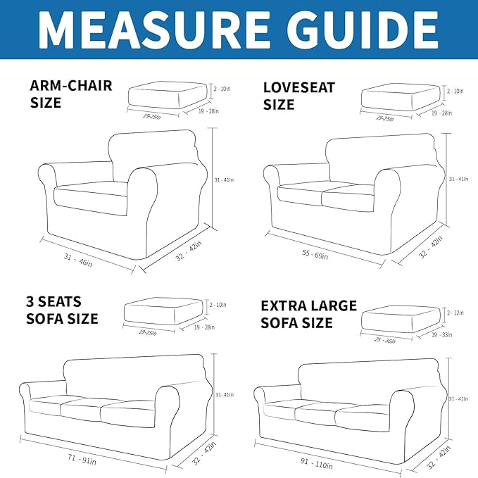 XINEAGE 2026 New 4 Pieces Couch Covers for 3 Cushion Couch Super Stretch Thick Soft Sofa Cover Anti Slip Sofa Slipcover Dogs Cats Furniture Protector (Navy Blue, 71"-91")