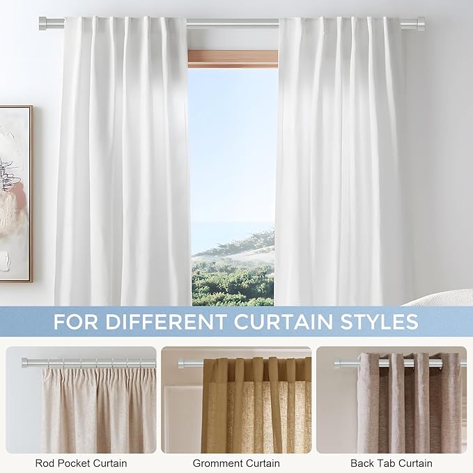 VOIIY Silver Curtain Rods for Windows 66 to 120 Inch(5.5-10 Feet),1" Diameter Drapery Rods with Modern Style End Cap Finials,Size:36-120 Inch,Antique Silver