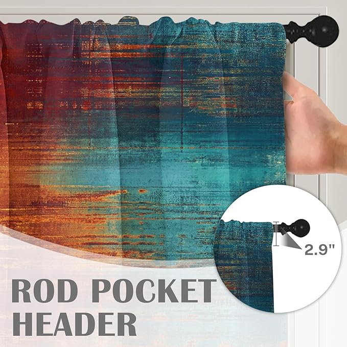 Emvency 4 Pack Valances Window Treatments, Blue and Orange Vintage Abstract Messy Rust Painting Blackout Drapes Adjustable Curtain Valances 52x18 Inch for Windows Living Room Kitchen