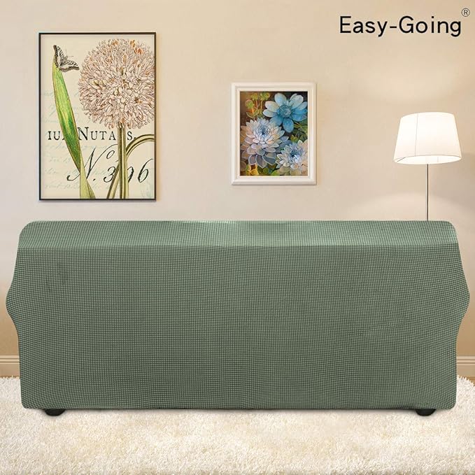 Easy-Going Stretch Oversized Sofa Slipcover 1-Piece Sofa Cover Furniture Protector Couch Soft with Elastic Bottom for Kids, Polyester Spandex Jacquard Fabric Small Checks Greyish Green