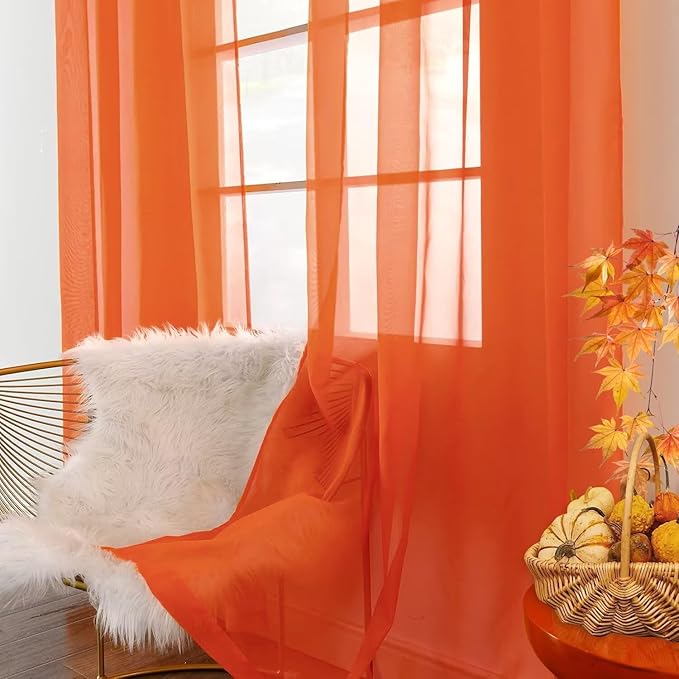 youleyar Solid Sheer Rod Pocket Curtain Voile Draperies 2 Panels White Beige Black Grey Coffee 52 Inch Width 96 Inch Long 1 Pair for Kitchen Bedroom Children Living Room Yard (Burnt Orange,52Wｘ96L)