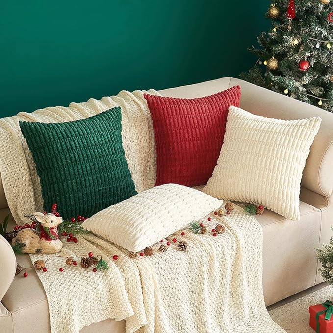 MIULEE Pack of 2 Corduroy Decorative Euro Sham Throw Pillow Covers 22x22 Inch Soft Boho Striped Pillow Covers Modern Farmhouse Home Decor for Sofa Living Room Couch Bed Cream White