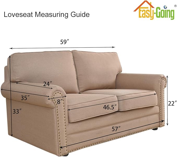 Easy-Going Stretch Loveseat Slipcover 1-Piece Sofa Cover Furniture Protector Couch Soft with Elastic Bottom for Kids Polyester Spandex Jacquard Fabric Small Checks (Loveseat, Khaki)