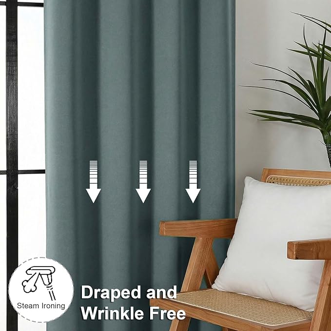 Simplebrand Ava Blackout Curtains for Patio 108 Inches Long 2 Panels Set, Solid Thermal Insulated Room Darkening Rod Pocket Window Treatment Curtains Blackout Drapes, W50 x L108 Inch, Dark Green