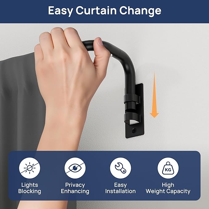 ENJOYBASICS Blackout Curtain rod for windows 28 to 48, Wrap Around Curtain Rods for Bedroom, Living Room, Adjustable from 30 to 57 Inches, Matte Black