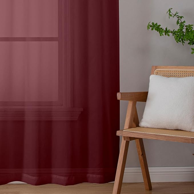 Aiyufeng Sheer Window Curtain Panels 90 Inch Long 2 Pieces, Voile Top Dual Rod Pocket Breathable Fashion Drapes Window Treatment for Wedding Ceremony/Bedroom/Living Room, 42W x 90L inches, Burgundy