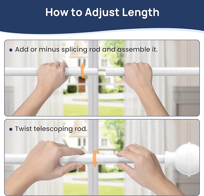 ENJOYBASICS No Drill Curtain Rods for Window 28 to 47 Inches, 5/8 Inch Diameter Renter Friendly Drapery Rod with Adhesive Brackets without Drilling, Adjustable from 27 to 52 Inches, White