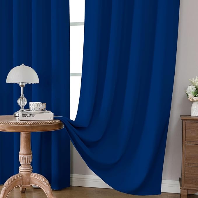 CUCRAF Royal Blue Blackout Curtains 63 inch Length 2 Panels Set, Rod Pocket Room Darkening Drapes for Bedroom Living Room, Insulated Thermal Light Blocking Window Curtain (W52 x L63 Inch)