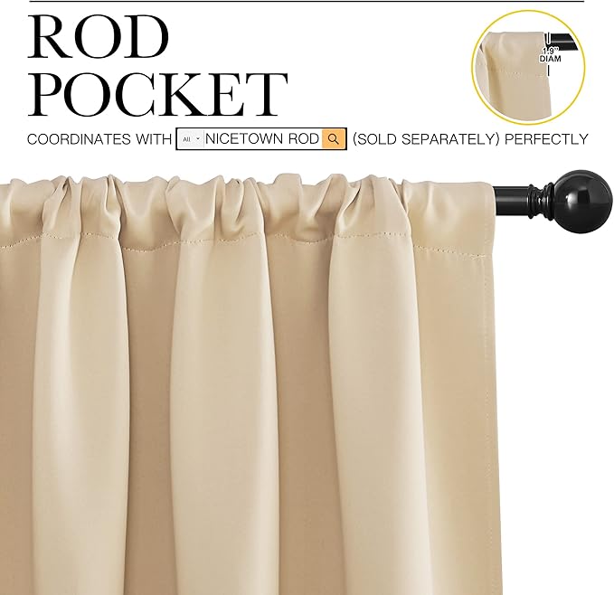 NICETOWN Blackout Room Darkening Curtains - Home Decoration Light & Noise Reducing Thermal Insulated Window Draperies with Rod Pocket Top (Biscotti Beige, Set of 2, 42 inches Wide x 54 inches Long)