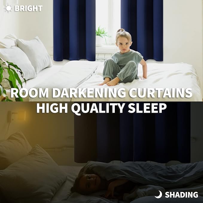 BGment Blackout Curtains for Living Room - Grommet Thermal Insulated Room Darkening Curtains for Bedroom, 2 Panels of 52 x 95 Inch, Navy