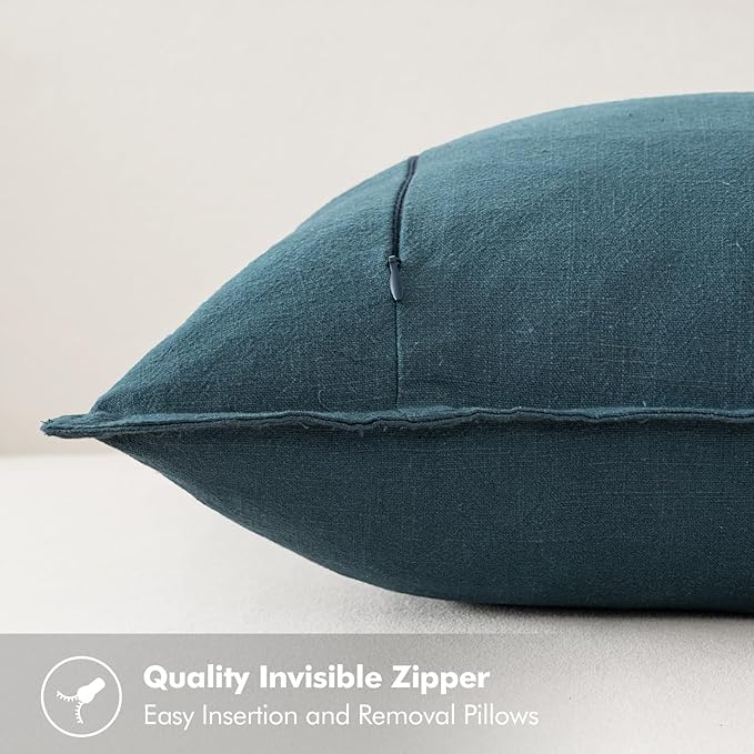 MIULEE Decorative Linen Euro Sham Pillow Covers 22x22 Inch Blue Boho Farmhouse Neutral Couch Throw Pillows for Bed Pack of 2 Accent Coastal Modern Pillowcase Summer Sofa Livingroom Home Decor