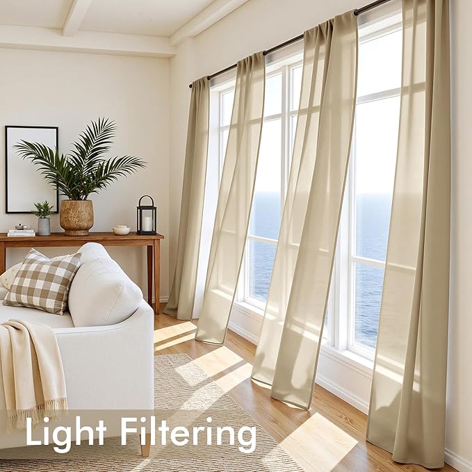 MIULEE Beige Sheer Curtains 63 Inches Long, 4 Panels Set, Rod Pocket Voile Drapes Light Filtering and Semi Transparent, Elegant Window Treatments for Bedroom Living Room,42 x 63 Inches
