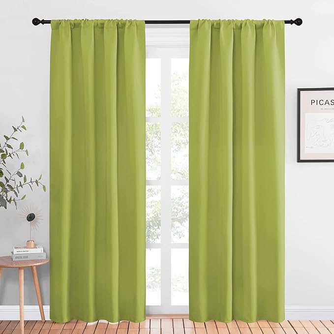 NICETOWN Blackout Curtains for Living Curtains, Fresh Green, 1 Pair, 34-inch W x 84-inch L, Home Decorations Thermal Insulated Solid Pole Top Blackout Drapes for Living Room