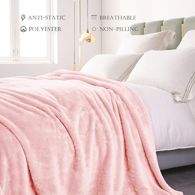 Exclusivo Mezcla Plush Fuzzy Fleece Bed Blanket Twin Size, Super Soft, Fluffy and Warm Blankets for Couch, Bed, All Season (Light Pink, 90x66 Inches)