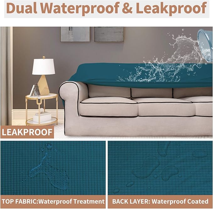Easy-Going 100% Waterproof Chair Couch Cover, Dual Waterproof Sofa Cover, Stretch Jacquard Sofa Slipcover, Leakproof Furniture Protector for Kids, Pets, Dog and Cat (Chair, Peacock Blue)