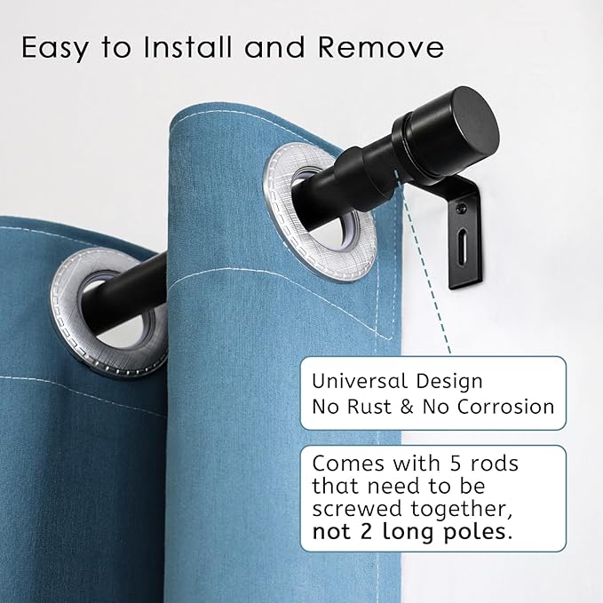 Byondeth Curtain Rods for Windows 16 to 88 Inches Adjustable Length 1 Inch Diameter Window Curtain Rod with Aluminium Finials, Black